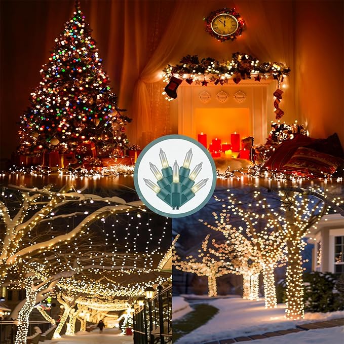 Clear Christmas Lights, 100 Count Mini Incandescent String Lights, 26.5ft Green Wire – UL Listed Waterproof Indoor/Outdoor Connectable, Classic Warm Glow for Christmas Tree, Home & Party Décor