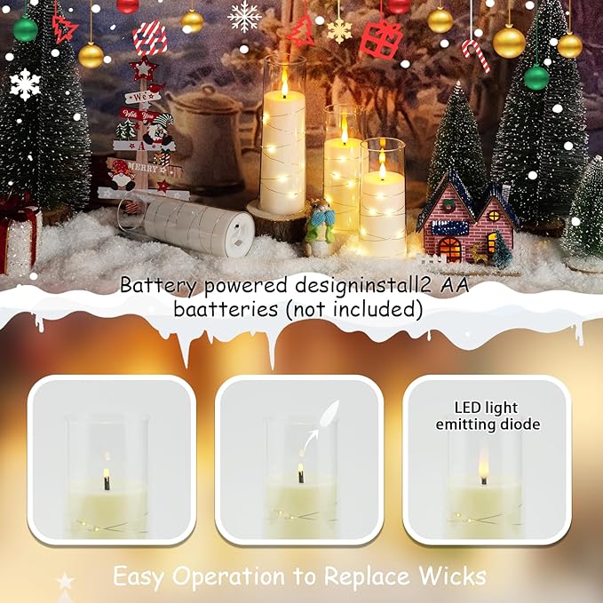Flickering Flameless LED Candles,Battery Operated Candles 9 Pcs with Embedded Star String,Acrylic LED Pillar Candles with Remote,Suitable for Home Decoration to Create an Atmosphere (Ivory)