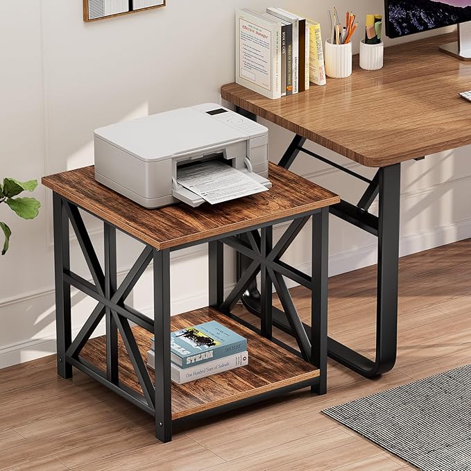 GreenForest End Table with 2-Tier Storage Shelf, 24 inch Large Side Table for Living Room, Modern Nightstand for Bedroom Bedside Office Farmhouse, Walnut