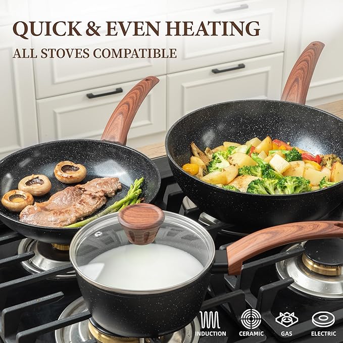 26Pcs Pots and Pans Nonstick Ceramic Cookware Set Nontoxic Kitchen Cooking Set with Steamers Utensils Induction Compatible, PFAS/PFOA Free, Oven and Dishwasher Safe, Black