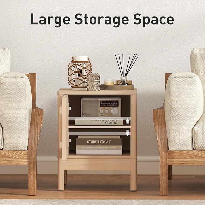 Bonzy Home End Table Set of 2, Modern Nightstand with Acrylic Doors and Storage Shelves, Square Side Table for Living Room, Bedroom, Oak