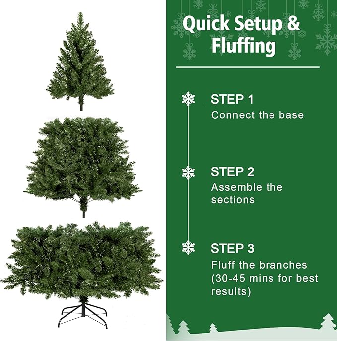 6 FT Pre-Lit Artificial Christmas Tree with 250 Warm White & Multi Lights - 1000 Branch Tips Hinged Spruce for Indoor Outdoor Home Christmas Decorations