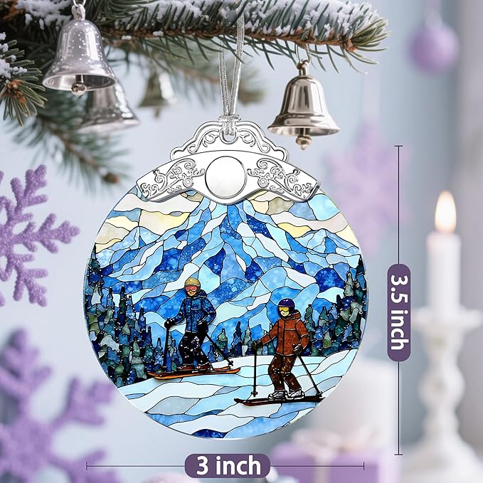 Stained Glass Ornament, Christmas Ornaments, Christmas Decorations for Tree, Holiday Ornament, Gifts for Skiers, Holiday Party Gifts, Gift Ideas & Xmas Gift - Snowy Mountain