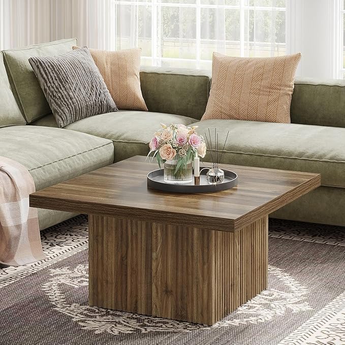 Tribesigns Square Coffee Table, 31.5-Inch Engineered Wood Coffee Table for Living Room, Vintage Center Table, Large Mid-Century Modern Cocktail Table, Brown
