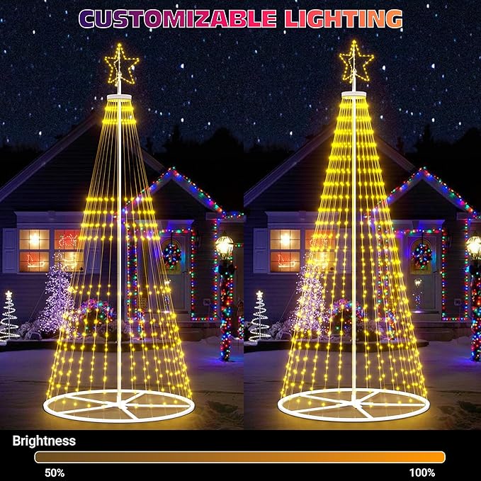 Led Outdoor Christmas Tree, 12.8 FT Prelit Smart Outside Christmas Tree Light Show App Control with 660 LED Lights Color Changing Sync APP & Remote Control Lighting