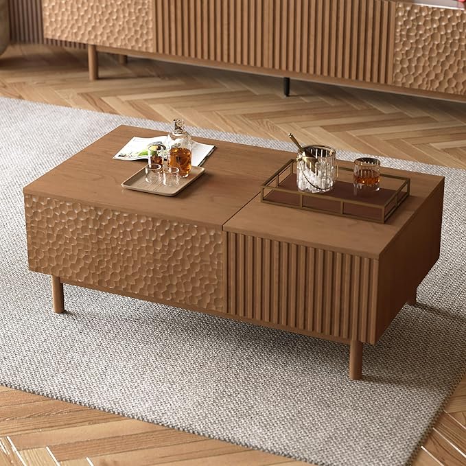 Mid-Century Modern 51.1" Coffee Table with Lift-Top & Storage, Legged Living Room Center Table for Typing, Entertaining & Stowing Essentials, Walnut