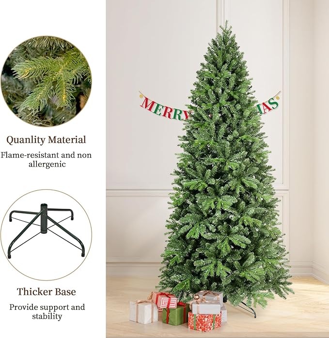 5ft Artificial Christmas Tree Green Spruce Slim Christmas Tree Unlit with 725 Pe & PVC Branches Tips Easy to Assemble for Home Holiday Outdoor Decor