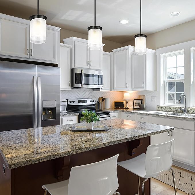 Modern Pendant Light Glass Shade, Kitchen Island Pendant Lighting with Glass Shade for Dining Room,Bedroom, Bar,Office,Farmhouse Black,1Pack-4.72 Inch Shade 40 Inch Cord