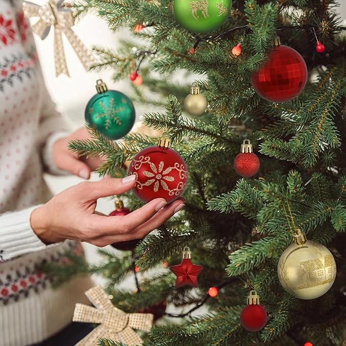 50Pcs Christmas Tree Ornaments - 2.36''/60mm Christmas Ball Ornaments Set for Xmas Tree Holiday Party Wedding Home Decorations (Green & Red & Gold)