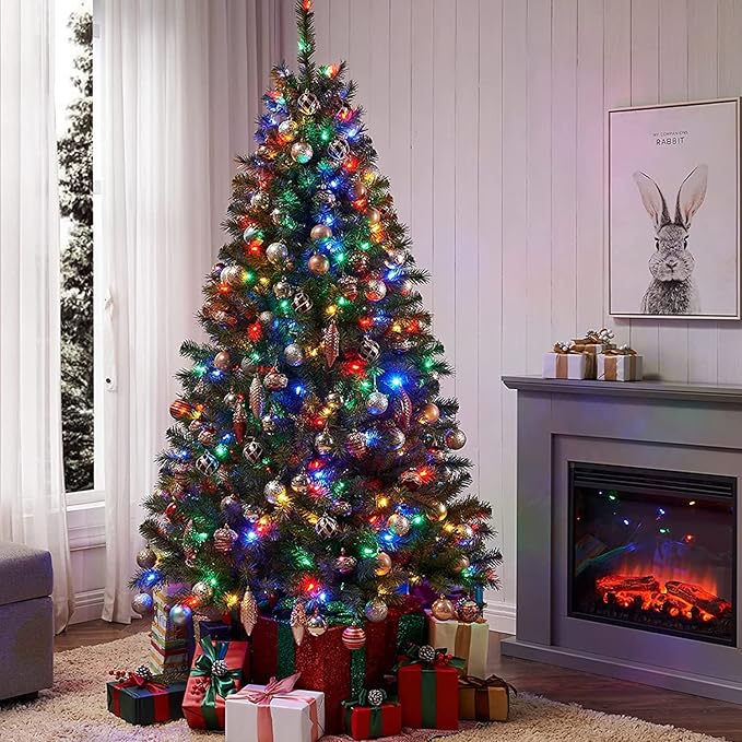 New One 6 Pack Color Changing Christmas Lights, 51.75 Feet 200 Count Vintage Multicolor Christmas Lights, Indoor Outdoor Christmas Tree Lights with 200L LED M5 Light for Patio, Party Decor, Green Wire