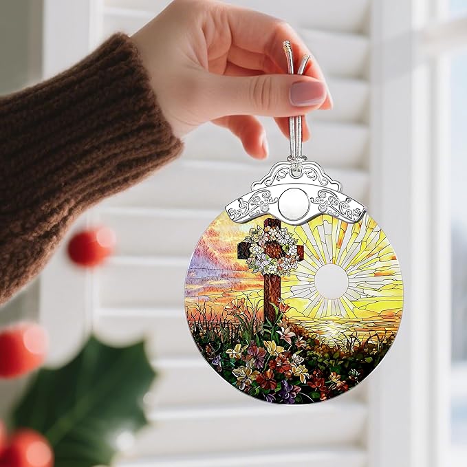 Stained Glass Ornament, Christian Christmas Ornaments, Christmas Tree Ornaments & Holiday Ornament: Religious Cross Home Decor, Exquisite Party Gifts for Christians & Religious Gifts