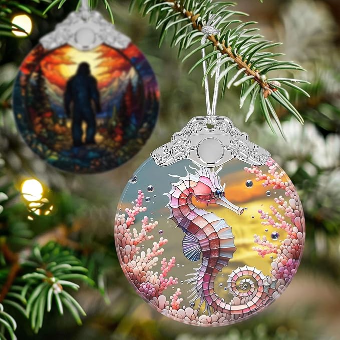 Seahorse Stained Glass Ornament - Christmas Ornament - Christmas Decorations for Tree - Holiday Present ldeas - Gift Exchange