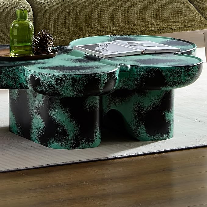 Large 47-inch Modern Glass Top Coffee Table, Mid-Century Green & Black Accent Table for Spacious Living Room, Lounge or Office (Green + Black)