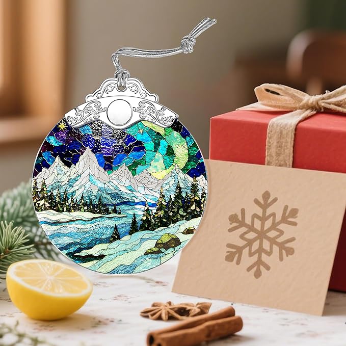 Stained Glass Ornament, Christmas Ornaments, Christmas Decorations for Tree, Holiday Ornament, Gifts for Nature Lovers, Holiday Party Gifts, Gift Ideas & Xmas Gift - Mountain Landscape
