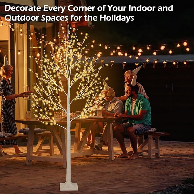 HUGROVE Lighted Birch Tree,4FT/5FT/6FT White Twinkle Christmas Tree with LED,Warm White,Adjustable Branches, Artificial Birch Tree Lights with Timer,Indoor & Outdoor & Christmas Use (Branches)