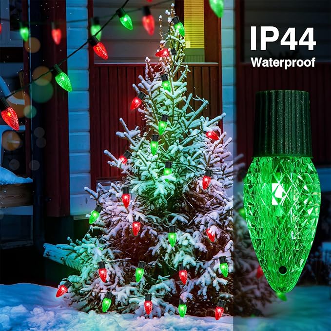 Smart C9 Christmas Lights Outdoor, 78FT 100LED RGB Color Changing String Lights, App&Remote Control, Music Sync, Connectable LED Christmas Tree Lights for Outdoor House Holiday Decoration