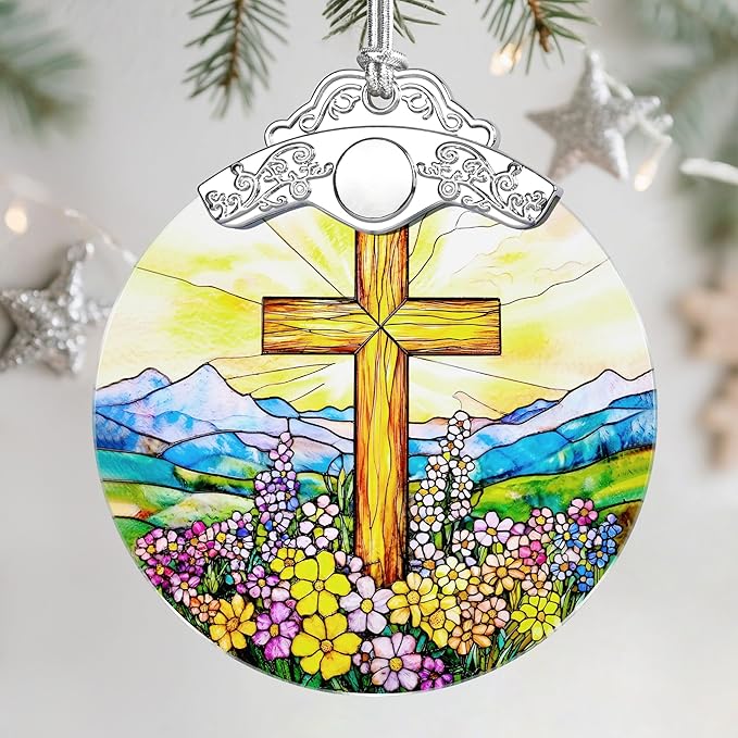 Christmas Ornaments: Stained Glass Ornament, Christmas Tree Ornament, Hanging Ornaments for Home Decor & Xmas Tree Decorations – Exquisite Holiday Decor, Gifts & Holiday Present - Cross