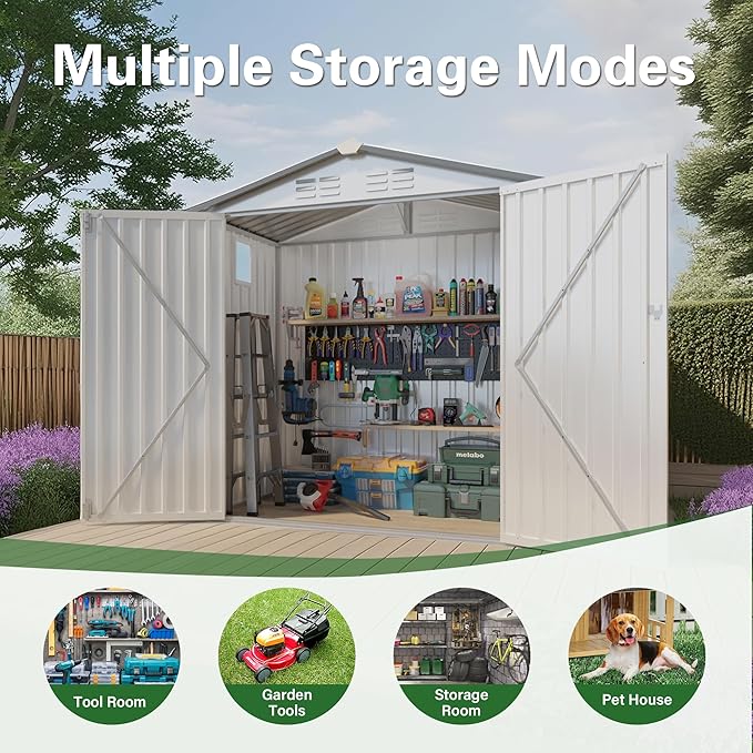 6x3.5 FT Outdoor Storage Shed, Small Metal Garden Shed with Window, Outside Tool Sheds with Lockable Hinged Doors, Waterproof Storage Building with 4 Air Vents for Backyard, Patio, Lawn, White