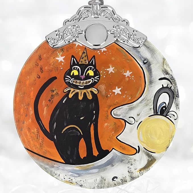 Christmas Decorations Ornaments, Stained Glass Ornament, Christmas Tree Ornaments, 2025 Gift Ornament, Xmas Gift for Friend Family Coworker - Moon and Cat