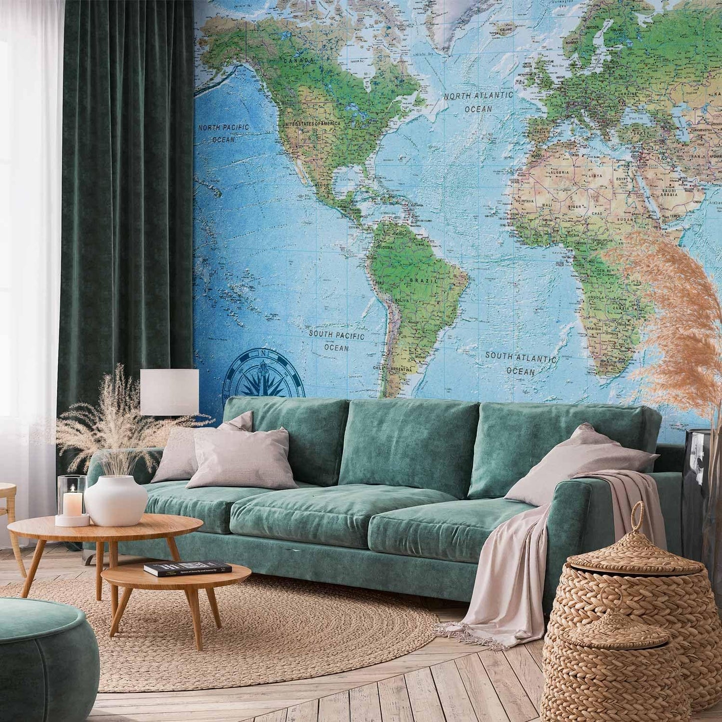 artgeist Premium Wall Mural World Map 157x110 in - XXL Non-Woven Wallpaper Fleece Wall Decor Photo Print Picture Image Design Home Map of The World k-A-0127-a-a