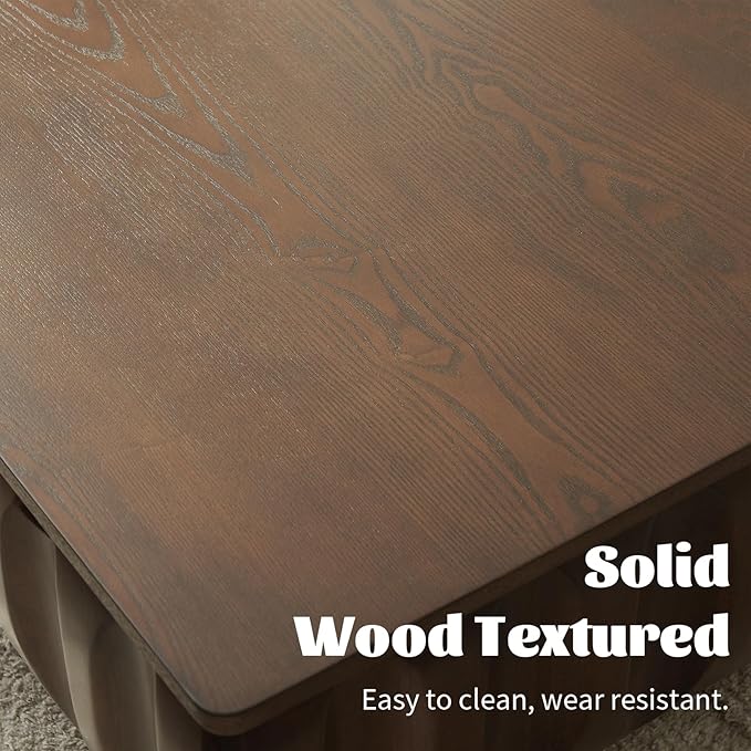 LKTART 31" Lift Top Coffee Table for Living Room, Fluted Coffee Table with Hidden Storage Compartment, Mid Century Modern Solid Wood Veneer Square Center Table for Office Apartment Small Space, Walnut
