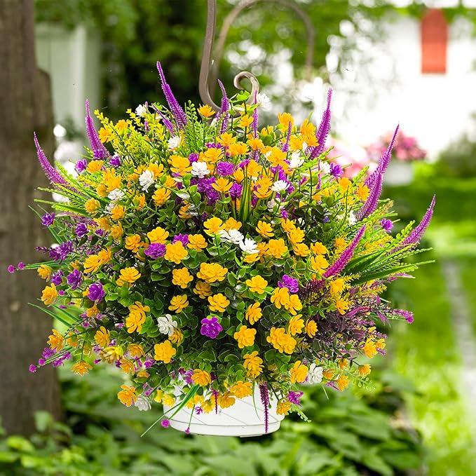 20 PCS Artificial Flowers for Outdoors, Artificial Plants UV Resistant Fake Flowers Outdoor Spring Summer Decor, Realistic Colorful Plastic Faux Flowers for Outside Porch Window Box Yard