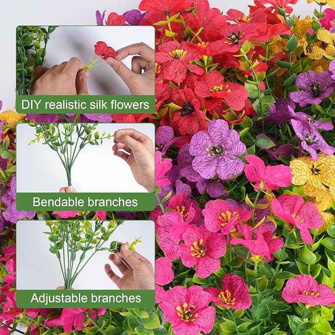 Artificial Flowers for Outdoor Indoor Realistic Faux Flower Spring Summer Garden Home Decoration, Hanging Daisy Flower with Eucalyptus Leaves Fake Plants Greenery Balcony Porch Patio Front Door Decor