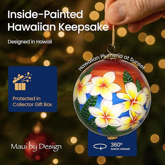 Collectible Handpainted Hawaii Sunset Sky Plumeria Ornament with Gift Box SSP/H