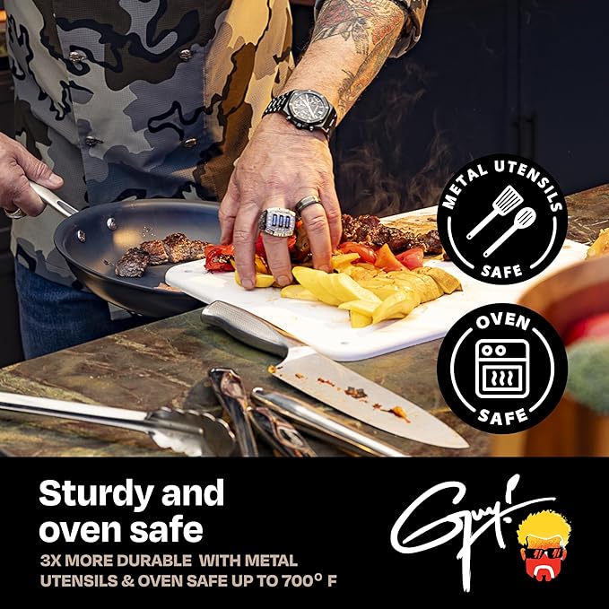 Guy Fieri's Flavortown Laser Titanium 12” Fry Pan with Lid - Non-stick Cookware Without PFAS, PTFE, or PFOA, 3x More Durable, Dishwasher Safe, Oven Safe