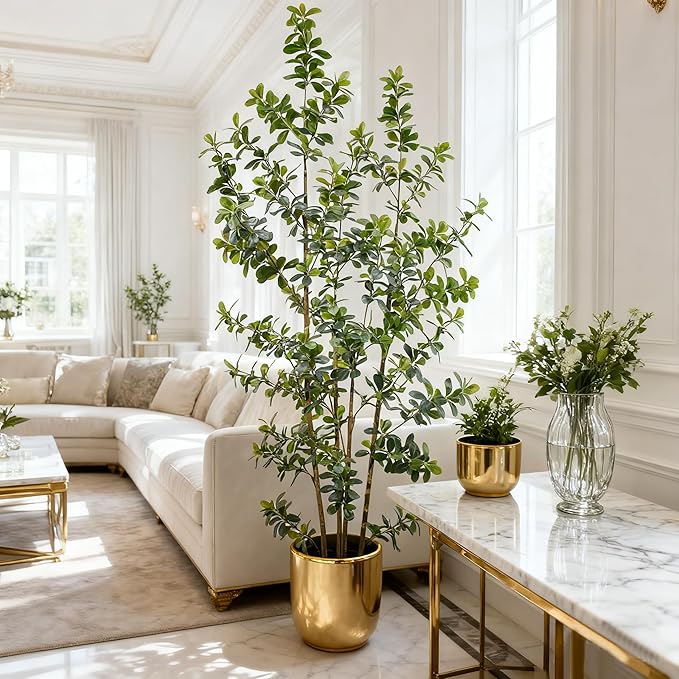 Premium 4 Main Trunks 7 ft Faux Black Olive Tree, Realistic Olive Trees Artificial Indoor, Low-Maintenance Fake Tree, Ideal Artificial Tree for Home Office Décor (Greens, 7 ft)