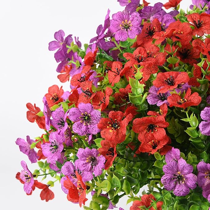 Artificial Flowers for Outdoors, 12 Bundles Multicolor Silk Fake Flower for Spring Summer Decoration, UV Resistant No Fade Artificial Outdoor Plants for Home Planter Porch Patio Yard Decor