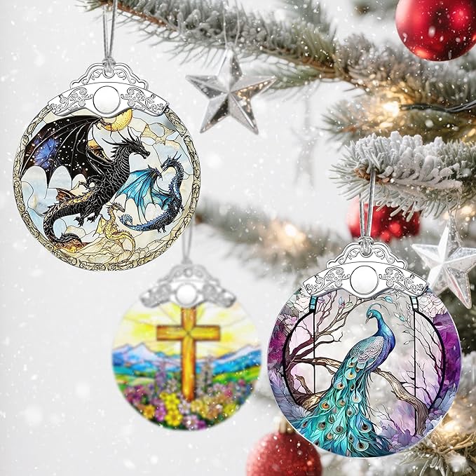 Christmas Ornaments: Stained Glass Ornament, Christmas Tree Ornament, Hanging Ornaments for Home Decor & Xmas Tree Decorations – Exquisite Holiday Decor, Gifts & Holiday Present - Dragon
