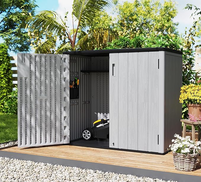 ZZM 37 Cu.ft Outdoor Storage Shed with Floor HDPE Double-Wall Resin Sheds Outdoor Storage, Lockable Weatherproof Storage Cabinet Fit for Garden Tools, Garage can, Bike, Patio Furniture, Grey
