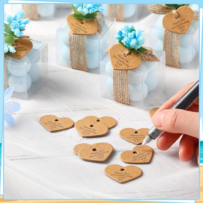 MTLEE 30 Sets Mini Bubble Candles Wedding Favors Gifts for Guests 1.57" x 1.38" Bubble Candles with Cards Dried Flowers DIY Gift Set for Baptism Party Bridal Shower Thank You Gifts (Blue)