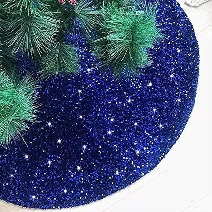 FUHSY Royal Blue Christmas Tree Skirt 48 Inch Sequins Tree Skirts Velvet Fabric Christmas Tree Floor Mat Sparkle Tree Cover Skirts for 6ft Tree Winter Holiday Christmas Decoration Blue Tree Skirt