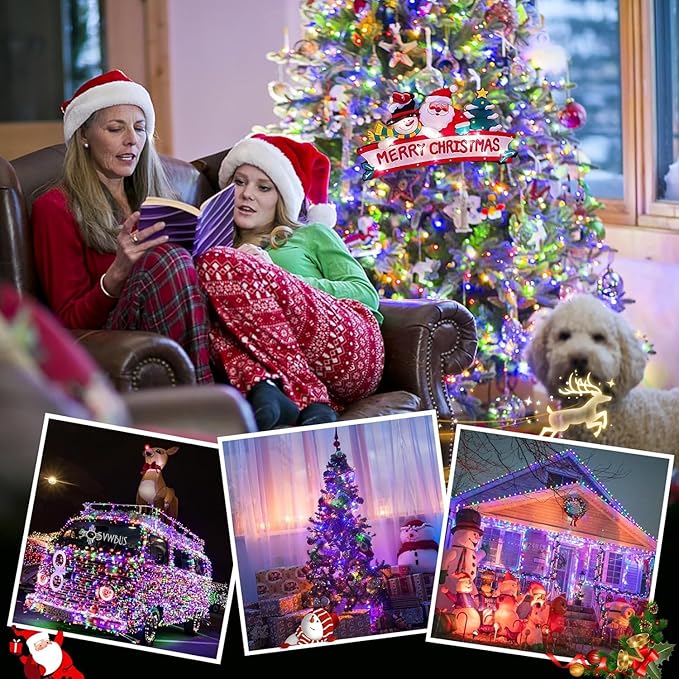 JMEXSUSS 2 Pack 100LED Multicolor Christmas Lights Indoor, 33 Ft Connectable Christmas Tree Lights Multicolor Outdoor Waterproof, 8 Modes String Lights Plug in for House Tree Party