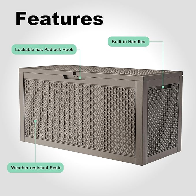 121 Gallon Deck Box with Lock - Resin Waterproof Outdoor Storage Box for Patio Furniture,Garden Tools,Cushions,Pool Accessories(Grey)