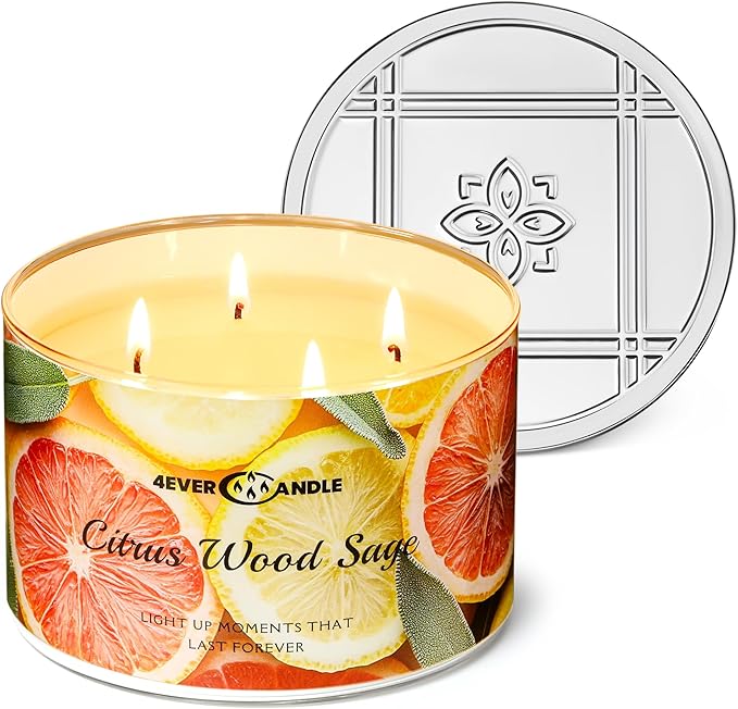 Soy Wax Blend Candle for Home, 4-Wick Candles in Citrus Wood Sage, Aromatherapy Candles Gift for Parties, Relaxing, Over 50 Hours of Burn Time, 18oz
