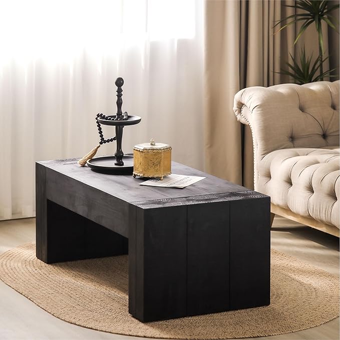 Wood Coffee Table Farmhouse Wooden Coffee Tables for Living Room, Rectangle Tea Table, Rustic Coffee Table