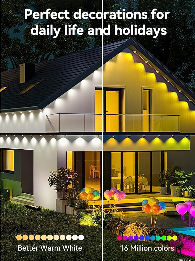 Permanent Outdoor Lights, 50FT RGB IP67 Waterproof Eaves Lighting, Smart LED Outside House Lights with App/Remote Control for Halloween, Christmas Decor, Holiday, Party, Daily, All Year-Round