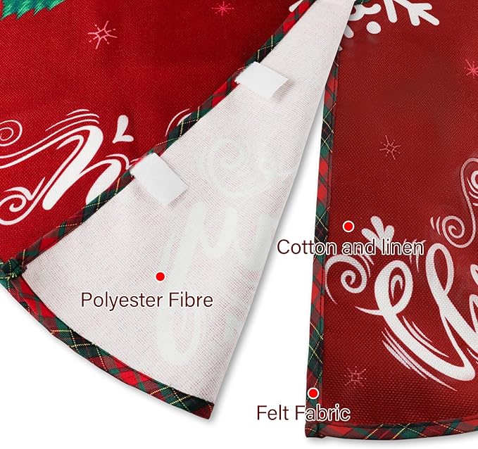 36 Inch Christmas Tree Skirt, Burlap Xmas Tree Mat with Snowflake & Reindeer, Red and White Rustic Xmas Tree Skirt Christmas Decorations for Party Indoor Merry Christmas Base Cover for Tree