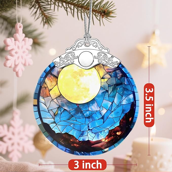 Christmas Ornaments: Stained Glass Ornament, Christmas Tree Ornament, Hanging Ornaments for Home Decor & Xmas Tree Decorations – Exquisite Holiday Decor, Gifts & Holiday Present - Full Moon
