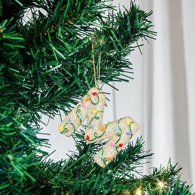 2025 Christmas Initial Ornaments,Letter M Ornaments for Xmas Tree,Hanging Christmas Ornament Gift for Mother Friends Sister Wife Grandma Women Men