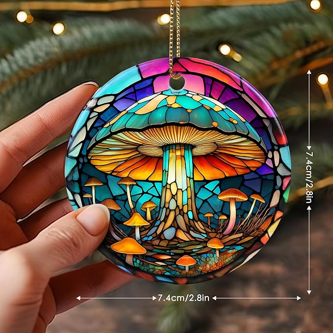 Stained Ceramic Mushroom Ornament - Christmas Ornaments & Home Decor for Mushroom Lovers
