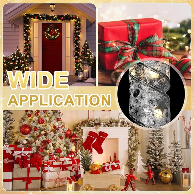 uxcell LED Lights Copper Wire Ribbon, 9.84Ft 30 Battery Powered Christmas Tree Decorations String for Party Weddings Christmas Tree (Silver, Warm Light)