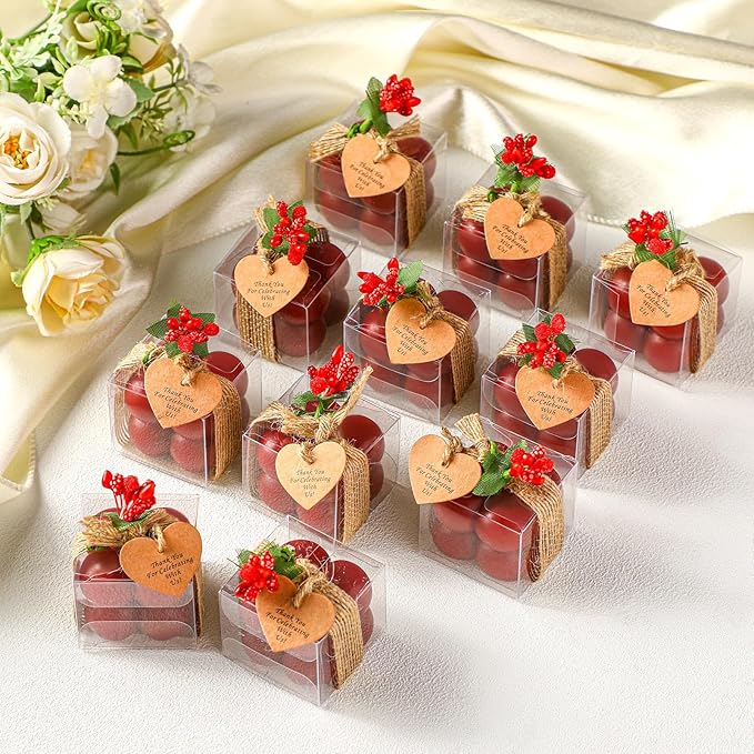 MTLEE 30 Sets Mini Bubble Candles Wedding Favors Gifts for Guests 1.57" x 1.38" Bubble Candles with Cards Dried Flowers DIY Gift Set for Baptism Party Bridal Shower Thank You Gifts (Burgundy Red)