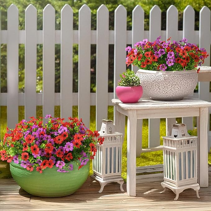 Artificial Flowers for Outdoors, 12 Bundles Multicolor Silk Fake Flower for Spring Summer Decoration, UV Resistant No Fade Artificial Outdoor Plants for Home Planter Porch Patio Yard Decor