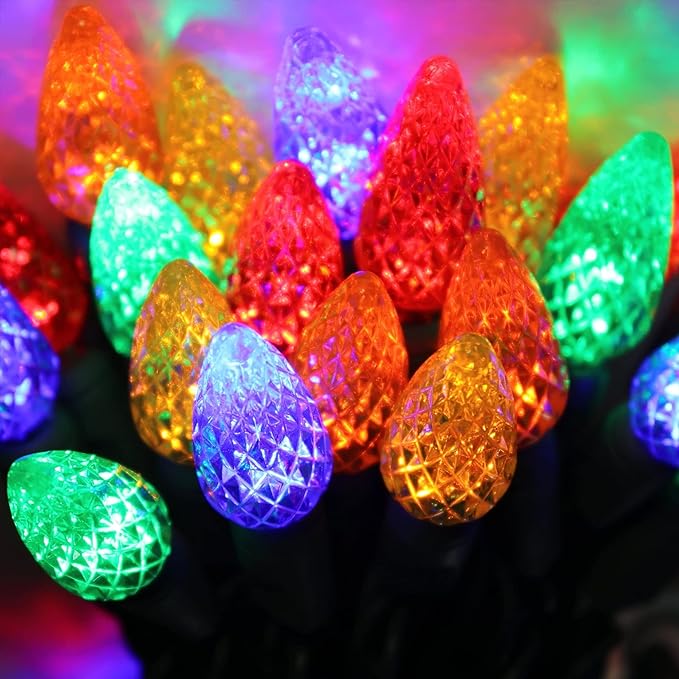 Dazzle Bright C6 Battery Operated Christmas Lights, 4 Pack Total 200LED 68FT Multi-Colored Lights with 8 Modes, Waterproof Christmas Decorations for Xmas Indoor Outdoor Yard Tree House Decor