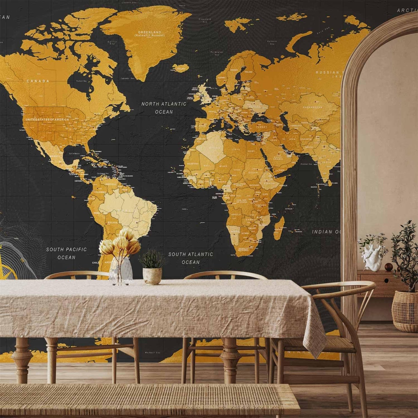 artgeist Premium Wall Mural World Map 118x83 in - XXL Non-Woven Wallpaper Fleece Wall Decor Photo Print Picture Image Design Home Map of The World k-A-0130-a-a