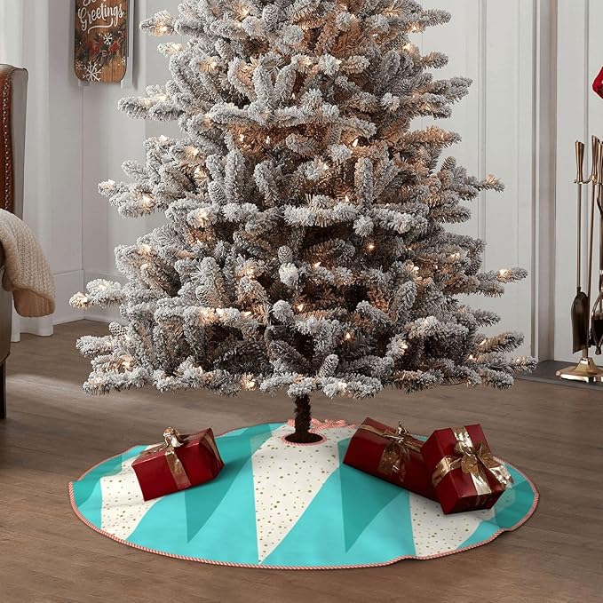 Faux Linen Christmas Tree Skirt, Mid Century Modern Argyle Xmas Tree Base Cover for Indoor Outdoor Holiday Party & Home Decoration 36"